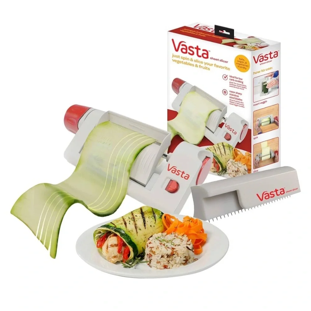 VASTA Veggie & Fruit Sheet Slicer, Stainless Steel Blade, 2 Attachments